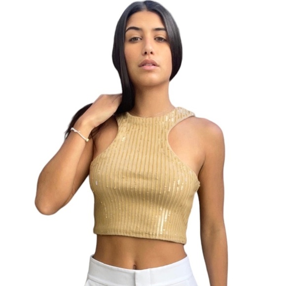 RETROFETE Audra Sequined Sleeveless Crop Top - Picture 7 of 12